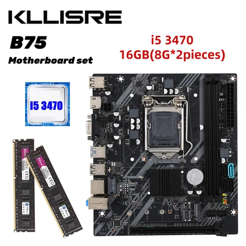 Комплект материнской платы Kllisre B75 для настольного компьютера с Core i5 3470 2x8 ГБ = 16 Гб 1600 МГц DDR3 поддержка M.2 NVME USB 3,0 SATA3.0 память ddr3