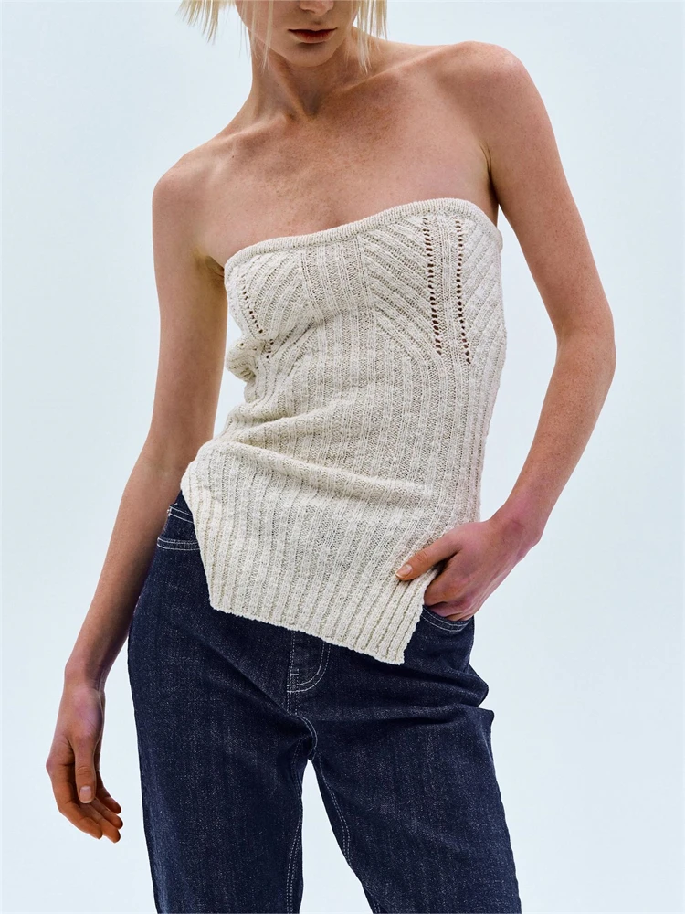 

Топ женский трикотажный однотонный без бретелек, с открытой спиной и пупком