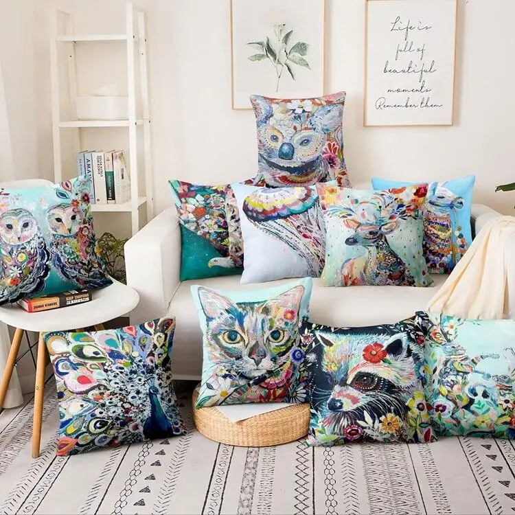 

45x45cm Animal Painting Series Polyester Pillowcase Square Pillowcase Home Office Cushion Cover