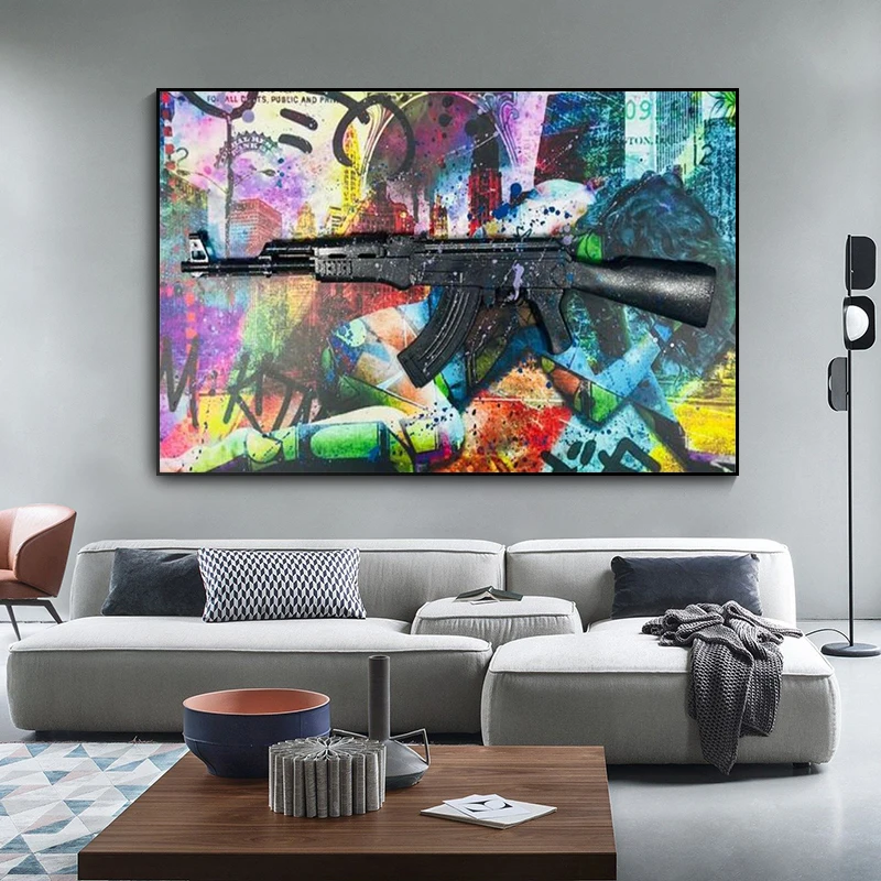 Черная картина AK плакаты с изображением оружия и принты роскошный пистолет