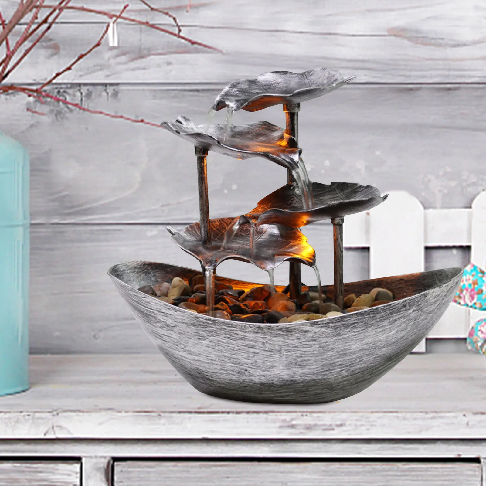 Настольный водяной фонтан 4-ярусный небольшой USB-фонтан с листьями лотоса