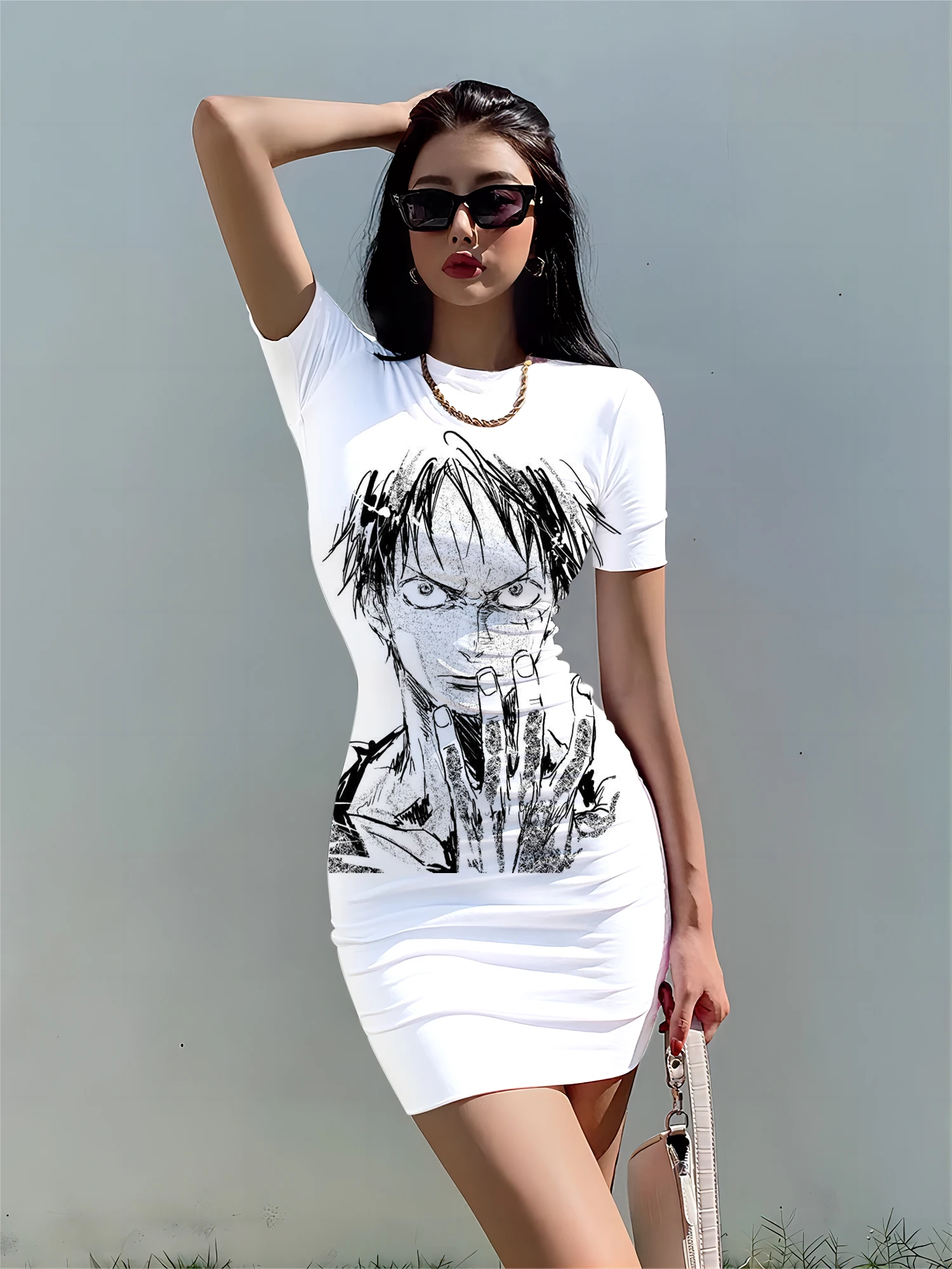 

Summer Dress Women 2023 Sexy Fashion New Cartoon One Piece Zevity Dresses Woman Sensual Y2k Bodycon New Monkey D.Luffy Women's