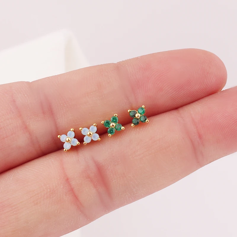 

Green Blue Minimalist Cute Flower Small Stud Earrings For Women Teenagers Everyday Simple Wear With Gewelry Accessories