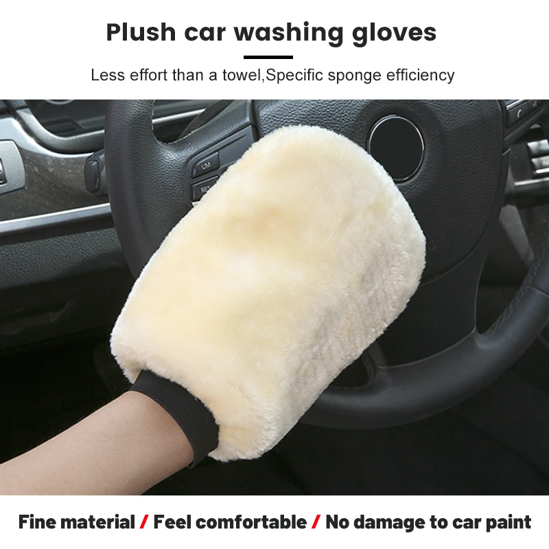 

PVC plastics leather Car Soft Polishing Glove Car Wash Micro Fiber Car Washing Gloves Artificial Wool Water Absorption for glass