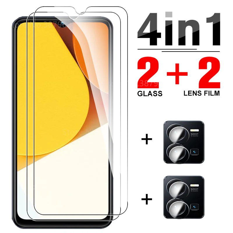 

4 в 1 закаленное стекло для Vivo Y35 полное покрытие HD защита для экрана для Vivo Y35 Y 35 35Y VivoY35 4G 2022 пленка для объектива камеры 6,58 дюйма