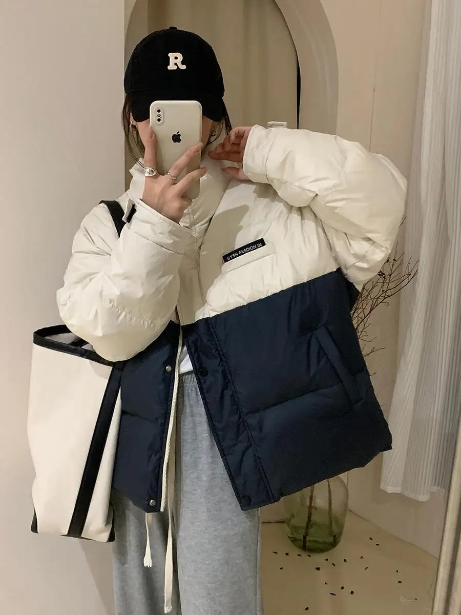 Collision Color Down Jacket Female 2022 Winter New Collar Thickened White Duck Down Bread Clothes Jacket