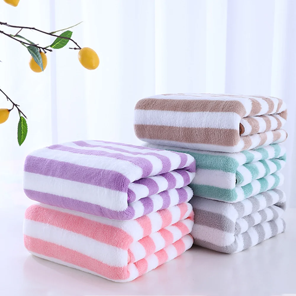 

35x75cm Bath Towel Coral Fleece Microfiber Striped Adult Household Textiles Bathroom Soft Woman Sauna Spa Absorbent Towel