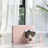 square fully enclosed cat litter box with shovel japanese style simple splash proof deodorant cat kitten toilet training arenero