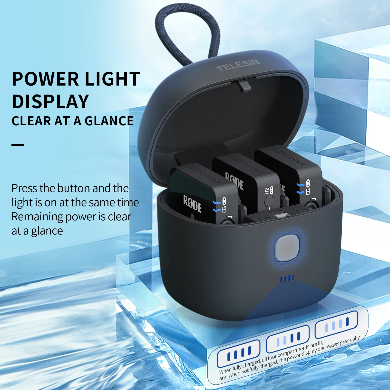 Charging Case TELESIN 4000mAh 18W Rode Wireless GO I II Wireless Lavalier Microphone One Charge 3-way Fast Charge Charger Box