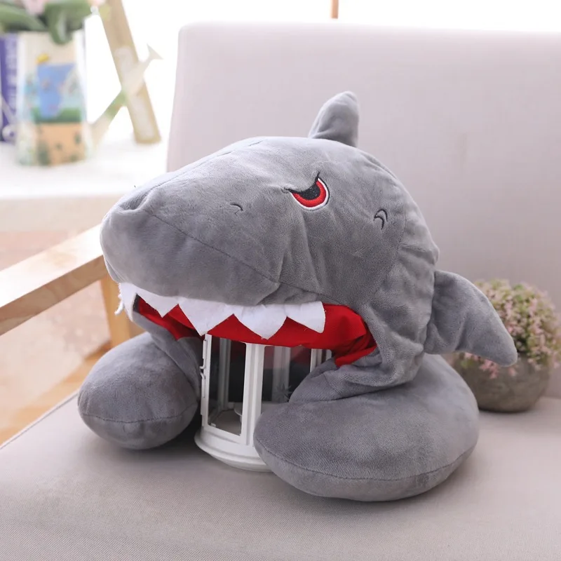 

U Shaped Shark Pillow for Airplane Travel Office Nap Headrest Adults Cushion Pillow Unicorn Cat Memory Foam Hooded Pillows