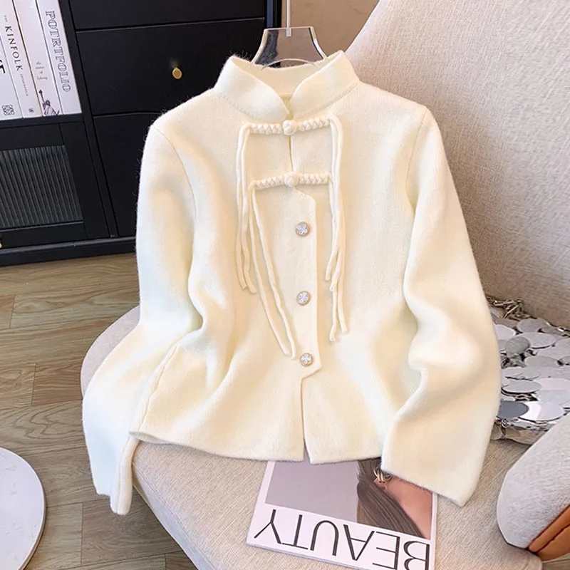 Новый красный свитер в китайском стиле с воротником кардиган куртка женский