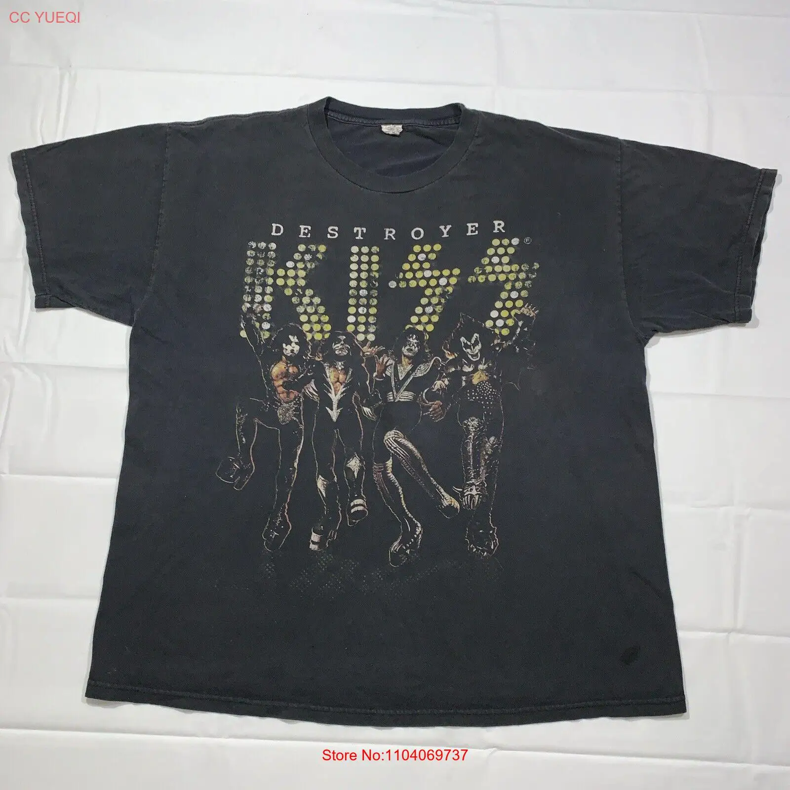 Винтажная черная футболка с рисунком Kiss Destroyer размер XL Allstyle 2001 Y2K