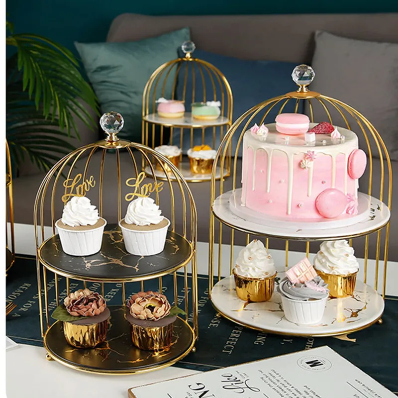 

Wrought iron 2-tier 3-tier bird cage Cake stand wedding birthday decoration dessert fudge tray Home party display stand
