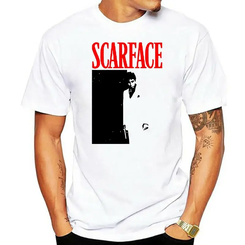 

SCARFACE Men Short Sleeve T-Shirt WHITE BLACK AND RED