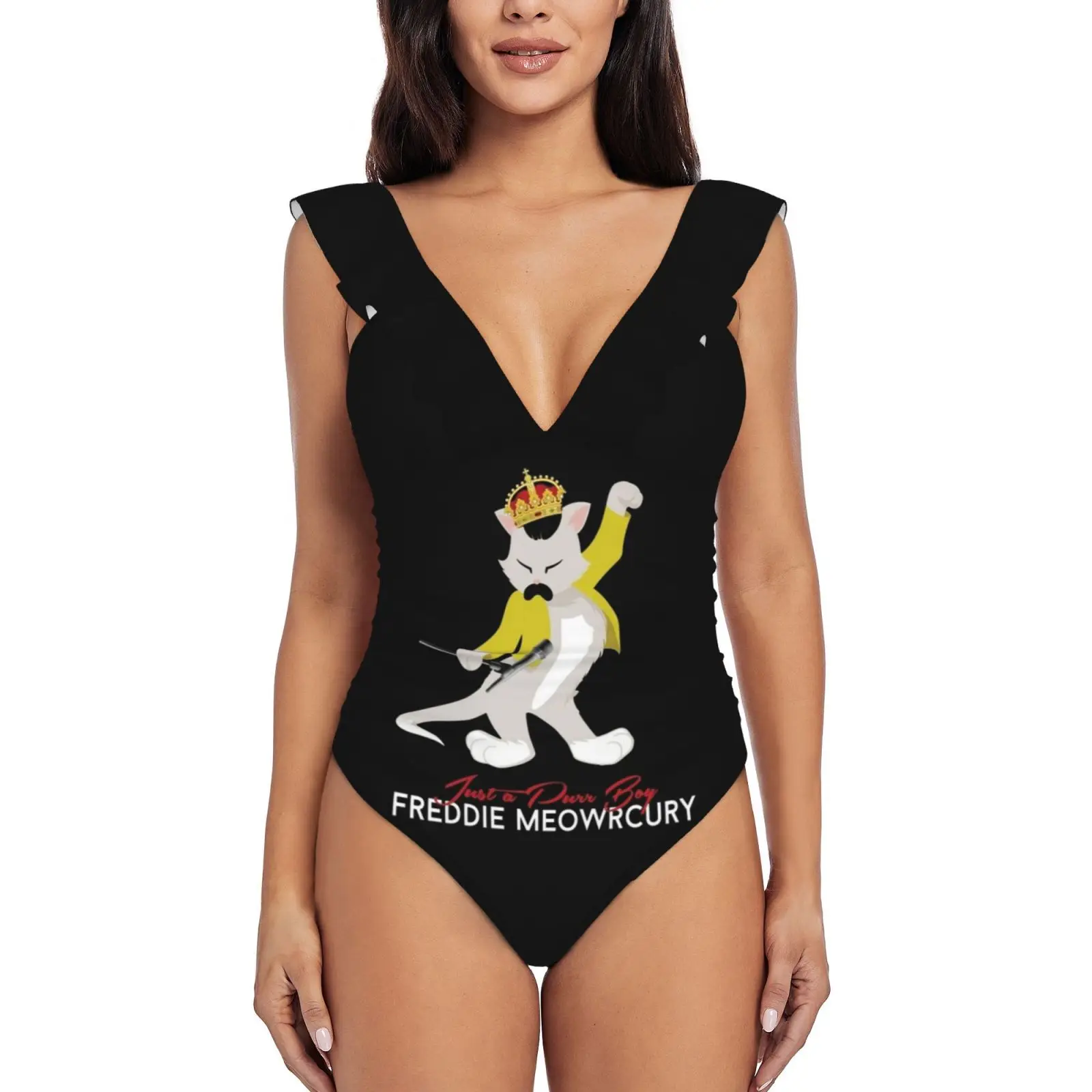 

Freddie Meow женский сплошной купальник с рюшами сексуальный боди Монокини купальный костюм Купальники Freddie Queen God Save The Queen Cat