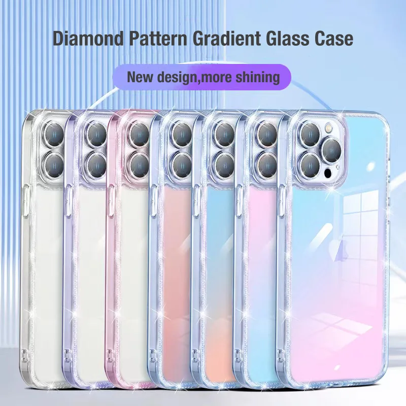 

Bling Glitter Diamond Pattern Transparent Case for iPhone 13 12Pro Max Clear Camera Protection Phone Glass Cover for Girls Women