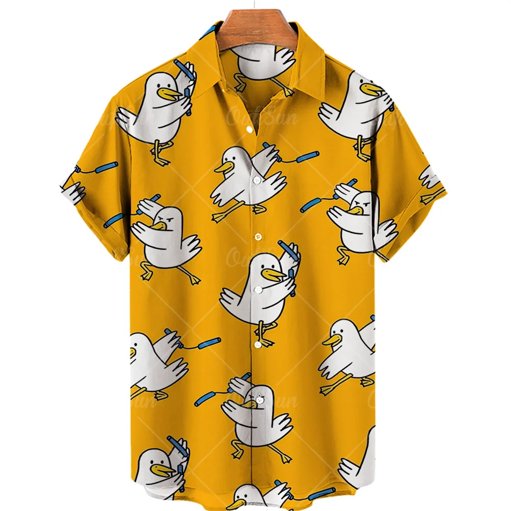 Summer New 3d Animal Print Hawaiian Shirt Men's Casual Button V Neck Loose Shirt American Fashion Top