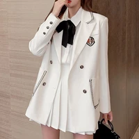 three piece suit women college style suit three pieces set jacket student pleated skirt blouse suit sailor fall korean fashion