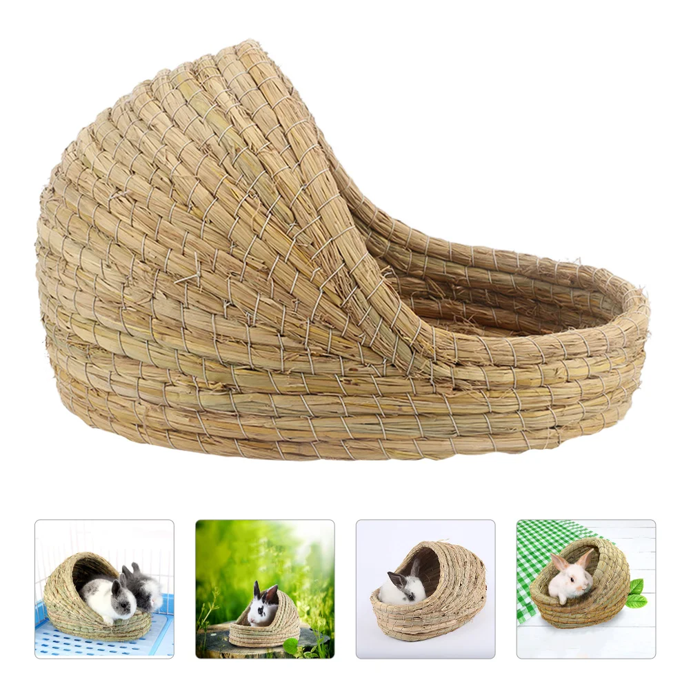 

Hamster House Woven Straw Mat Bed Bunny Rabbit Guinea Hideout Hay Bedding Hut Houses Ferret Habitat Chew Accessories Hideouts