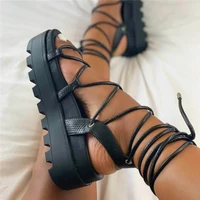 2022 new womens gladiator slippers woman platform wedge cross tied casual shoe summer sexy lady ankle wrap lace up flat sandals