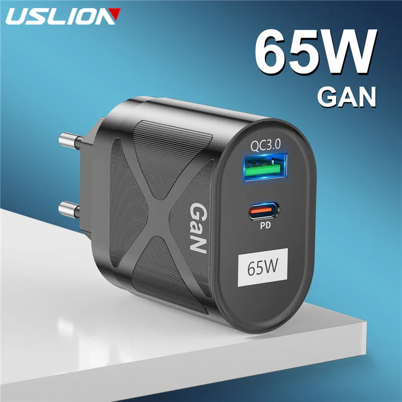 

Зарядное устройство USLION с двумя портами USB Type-C и поддержкой быстрой зарядки, 65 Вт