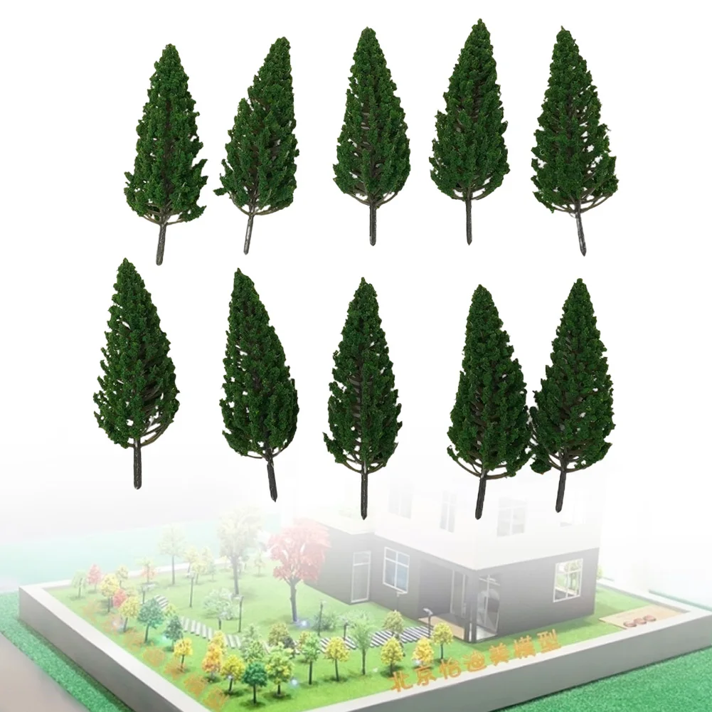 

Зеленые полные деревья, 10 шт., аксессуары, декор для масштаба, модель, сосновые пластмассовые искусственные деревья, полезные, прочные