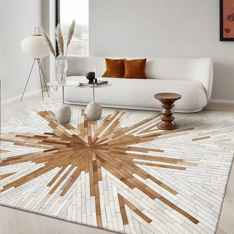 

Ковер ручной работы из воловьей кожи, Простроченный ковер из воловьей кожи для гостиной, спальни, прикроватный столик в скандинавском стиле для журнального столика