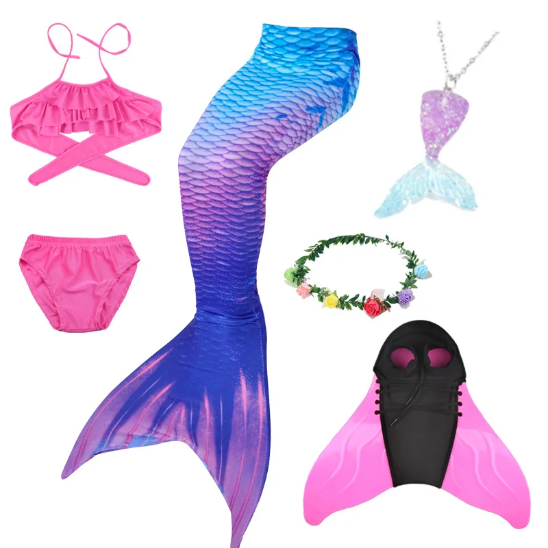 

Kids Swimming Mermaid Tail Mermaid 6Pcs/Set Costume Cosplay Children Girls Birthday Christmas Party Swimsuit Can Add Monofin