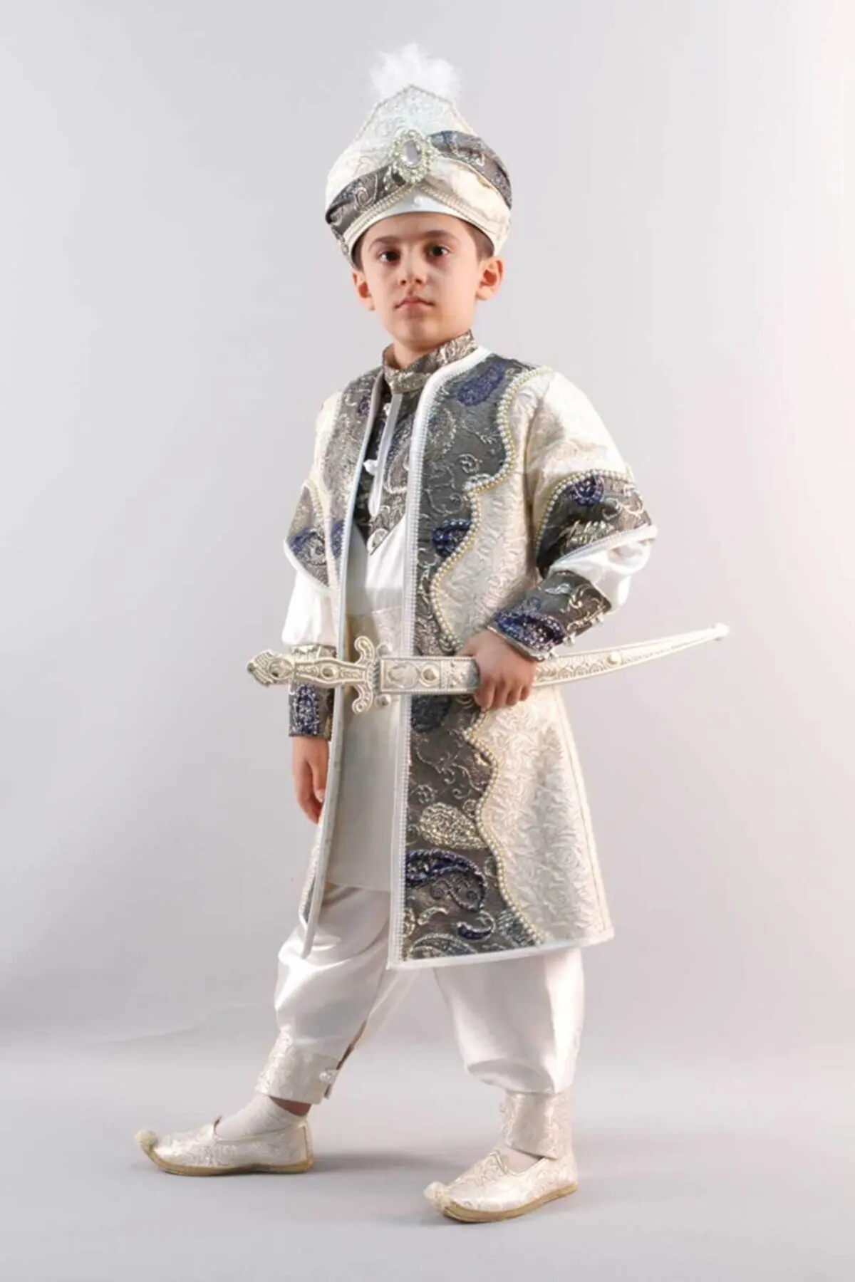 

Новинка 2022, комплект кафтан с белым узором для мужчин и детей, 5032 мусульманская детская одежда