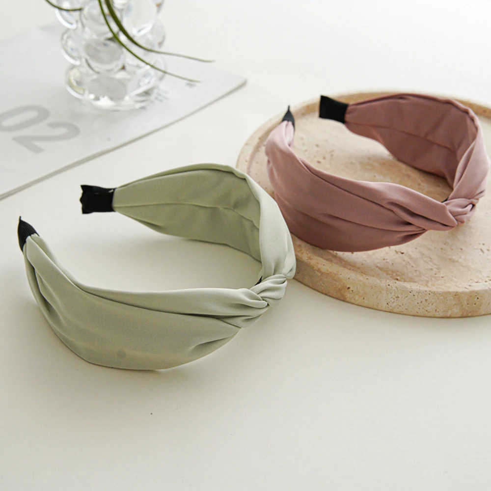 

Twisted Knotted Solid Color Hair Band Wide Cross Headband Double Satin Simple Hair Hoop New Fashion Hair Accessories For Women