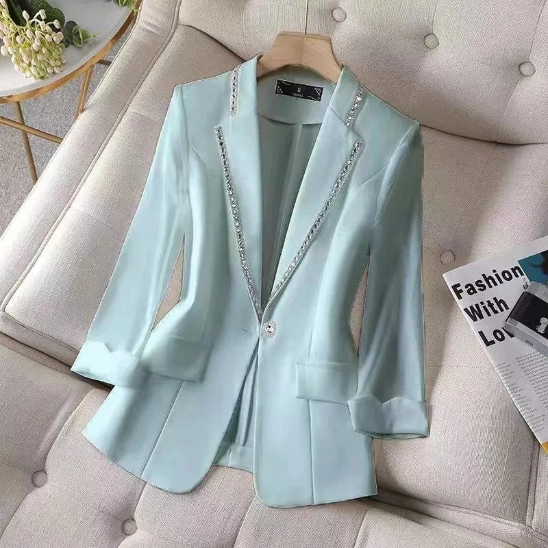 Women's Blazer Diamond-Encrusted Summer Sunscreen Jacket White Suit Jacket Women Fashion Thin Blazer Jacket Women 4XL 2023 New
