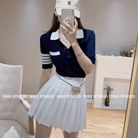 tb knitwear womens summer new style small fragrance style lapel polo shirt slim thin section short t shirt top