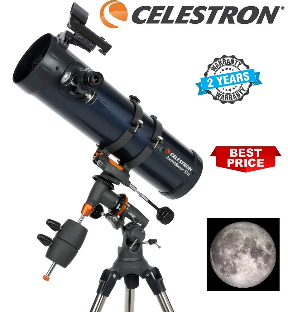 

Celestron AstroMaster 130EQ-MD 130 мм f/5 рефлекторный телескоп с RA моторным CG-3 руководство немецкий экваториальный штатив #31051