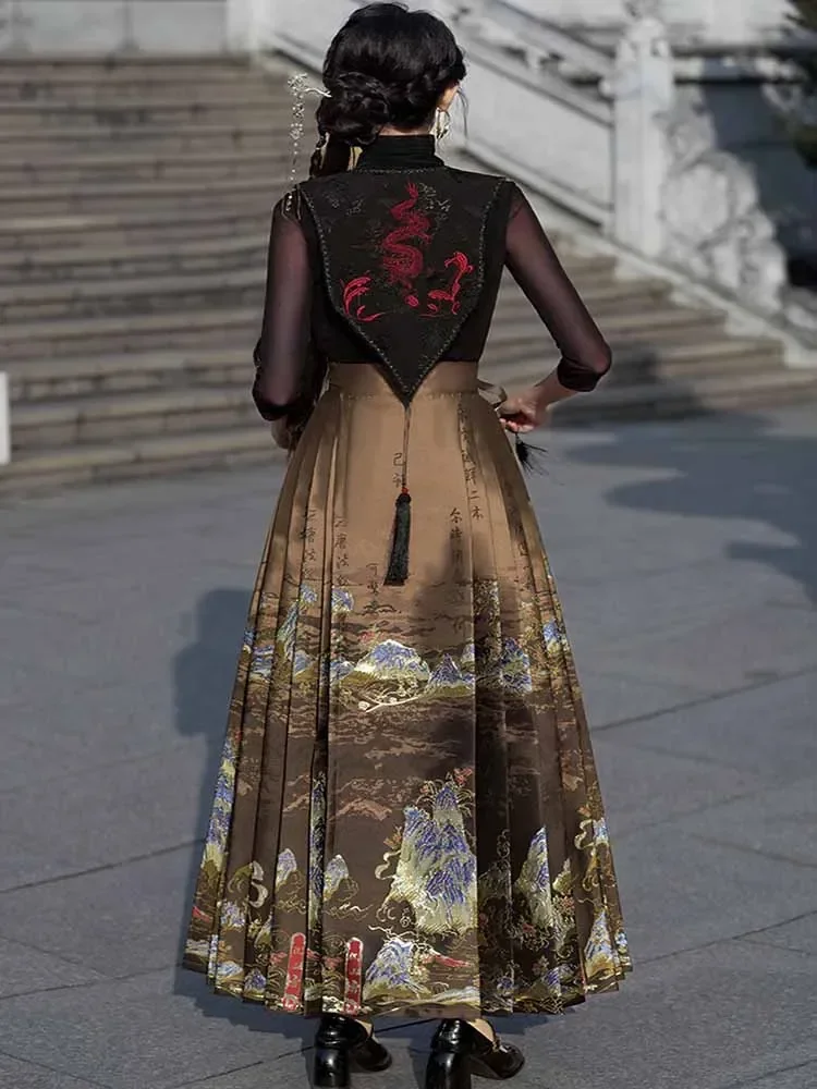 Новая весенняя юбка Hanfu с изображением лошади Женская в китайском стиле вышивкой