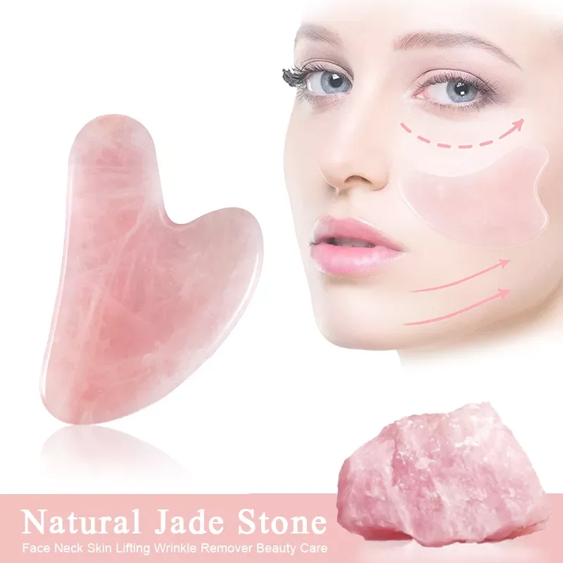 

Natural Jade Gua Sha Scraper Board Massage Rose Quartz Jade Guasha Stone For Face Neck Skin Lifting Wrinkle Remover Beauty Care