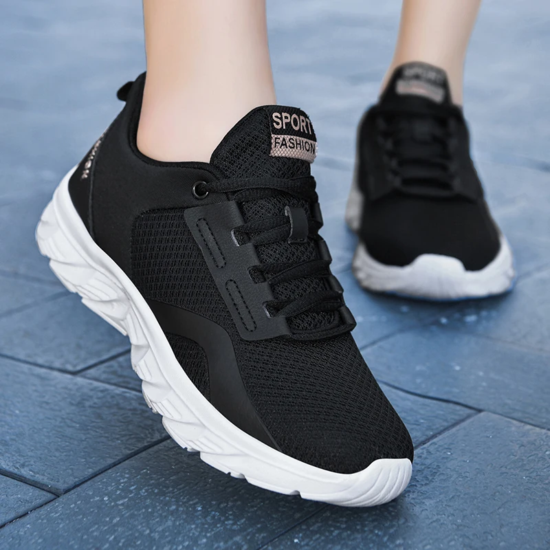 

New breathable mesh Sneakers Women Plus Size 41Lace-up Solid Spring Flat Female sports shoes Outdoor walking Ladies Trainers