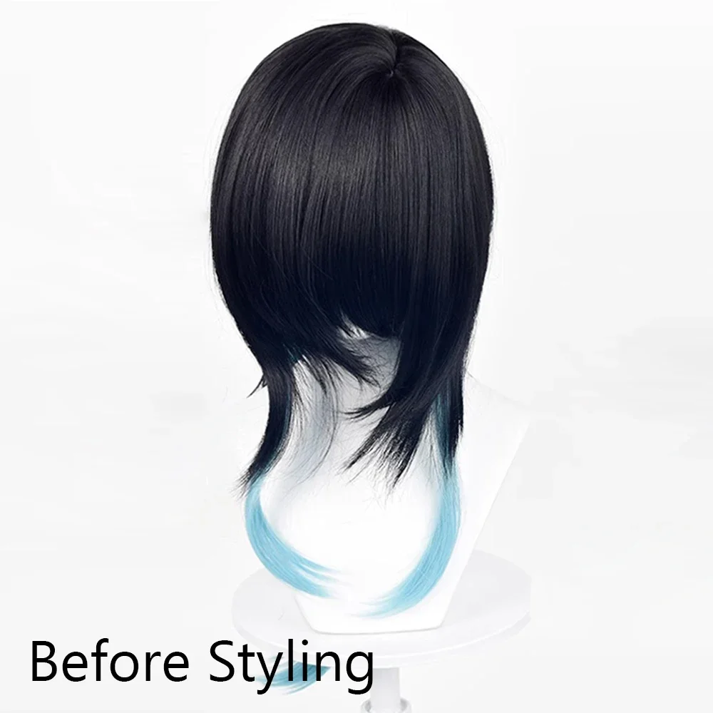 Аниме-игра синтетический длинный прямой черный парик с омбре синий челкой