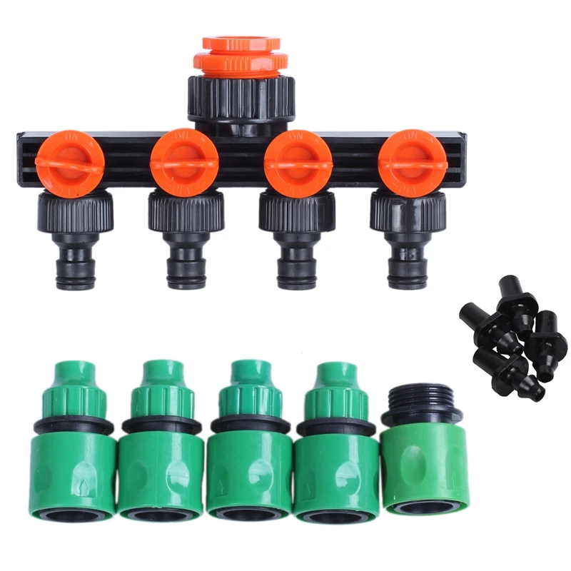 

4 Way Garden Water Tap Adaptor Hose Splitter Quick Connectors Garden Watering Irrigation Supplies 1/4 Or 3/8 Inch Hose Connector