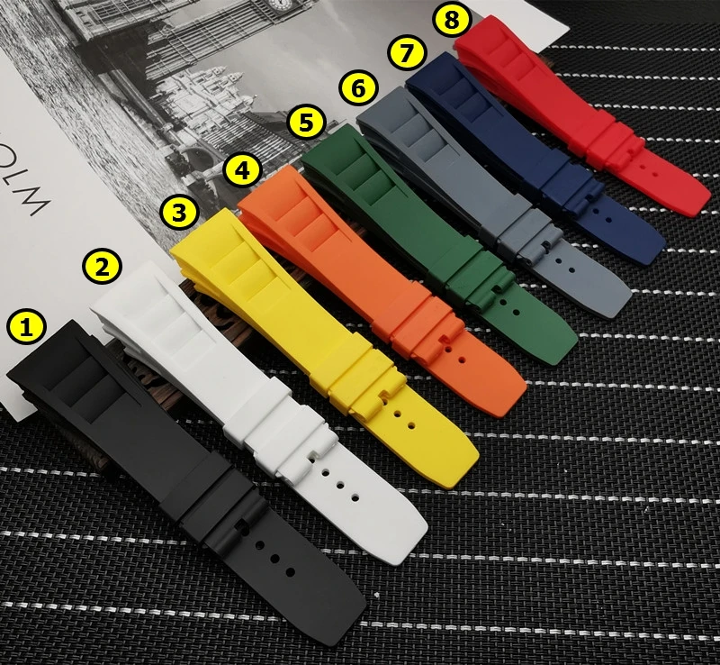 

Ремешок softImported силиконовый для часов, резиновый браслет для часов Ричард, 20 мм, с пряжкой-бабочкой, Бесплатные инструменты