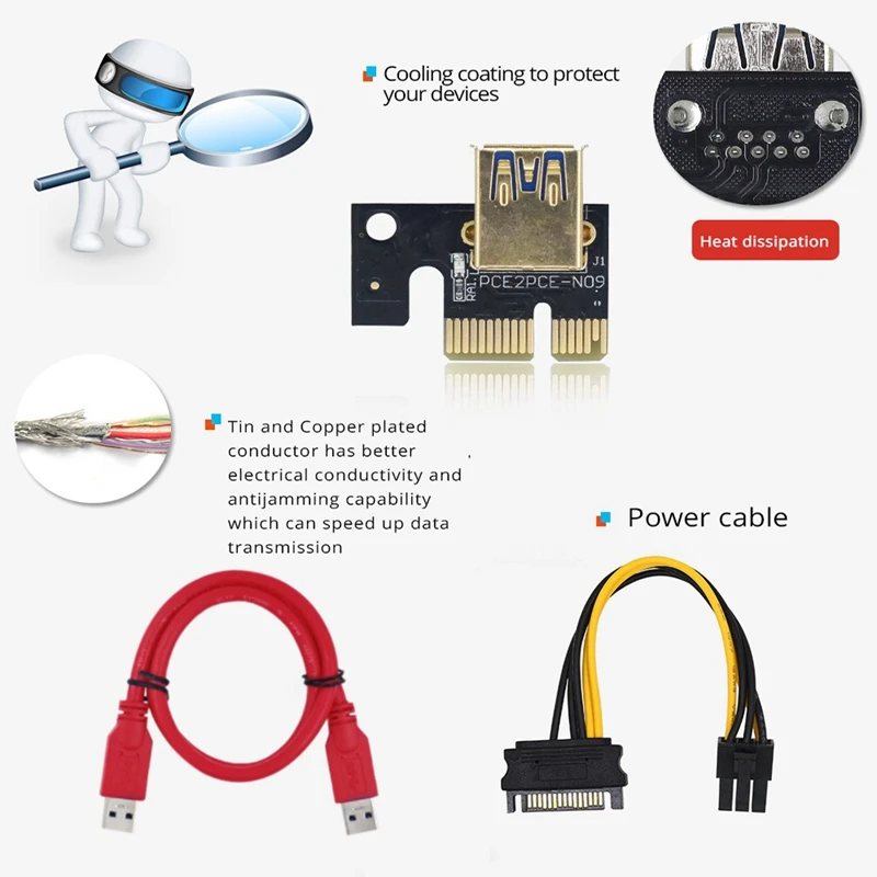 6 шт. Райзер-карта VER018 Plus USB 3 0 PCI-E 1X до 16X |