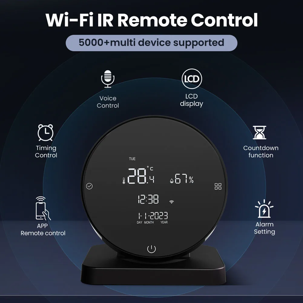 

WiFi Tuya Smart Home Temperature Humidity Sensor 5V 1A IR Remote Control Hygrometer Thermometer Adjustable Screen Brightness