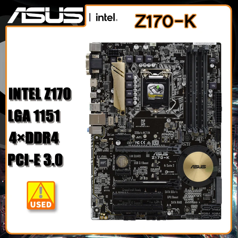 LGA 1151 Motherboard DDR4 Asus Z170-K 64GB USB3.1 M.2 PCI-E 3.0 SATA 3 ATX Intel Z170 Motherboard For Sixth gen Core i5-7500 cpu
