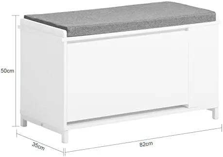 

White Storage Bench with 2 Doors, Shelf & Removable Seat Cushion, Shoe Cabinet, Shoe Bench