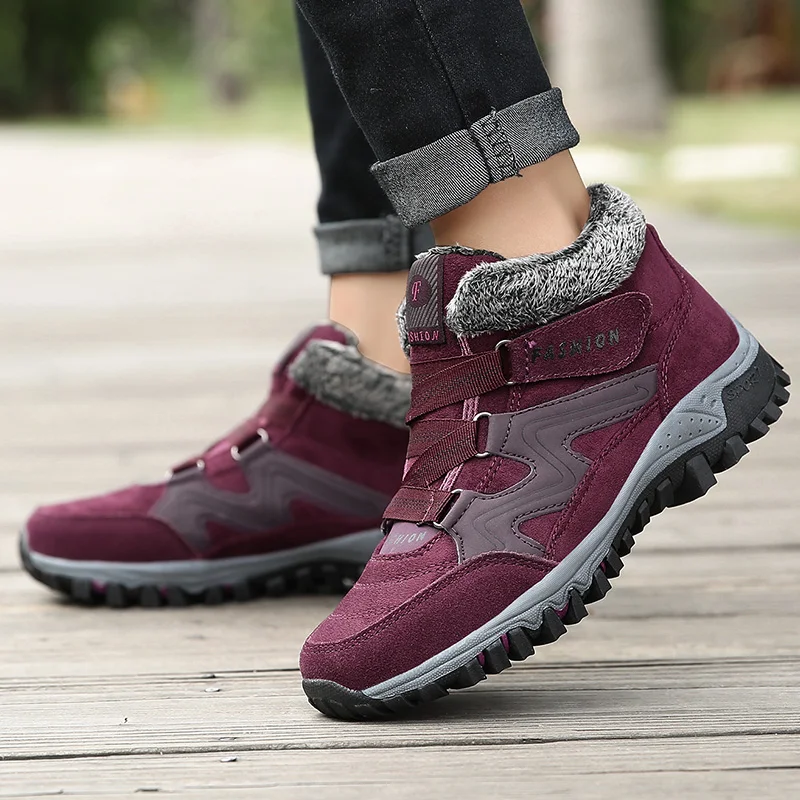 Mens Womens Winter Boots with Fur New Warm Suede Snow Boots Work Casual Shoes Sneakers High Top Rubber Ankle Boots