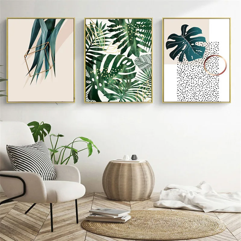 

Decorative murals Canvas painting Frameless Modern simple and fresh green plants in northern living room Europe Bedroom