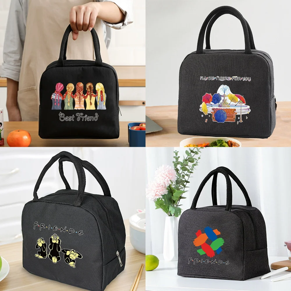 

Insulated Lunch Bag Zipper Cooler Tote Thermal Bag Lunch Box Canvas Food Picnic Lunch Bags for Work Handbag Friends Pattern