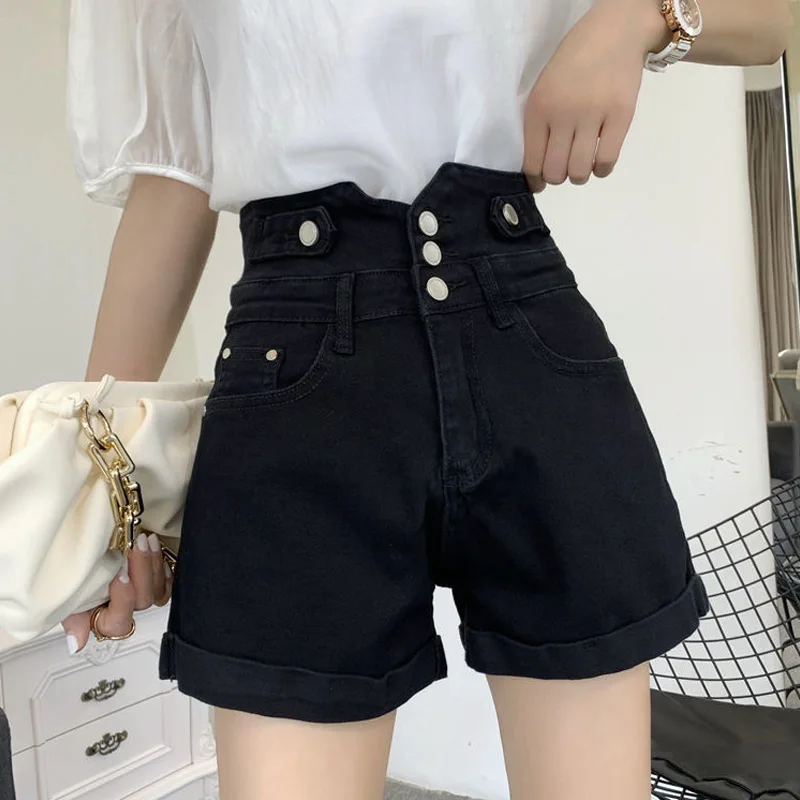 Fashion High Waist Denim Shorts Ladies Summer Versatile A-line Wide Leg Hot Pants Korean Casual Simplicity Women Clothing