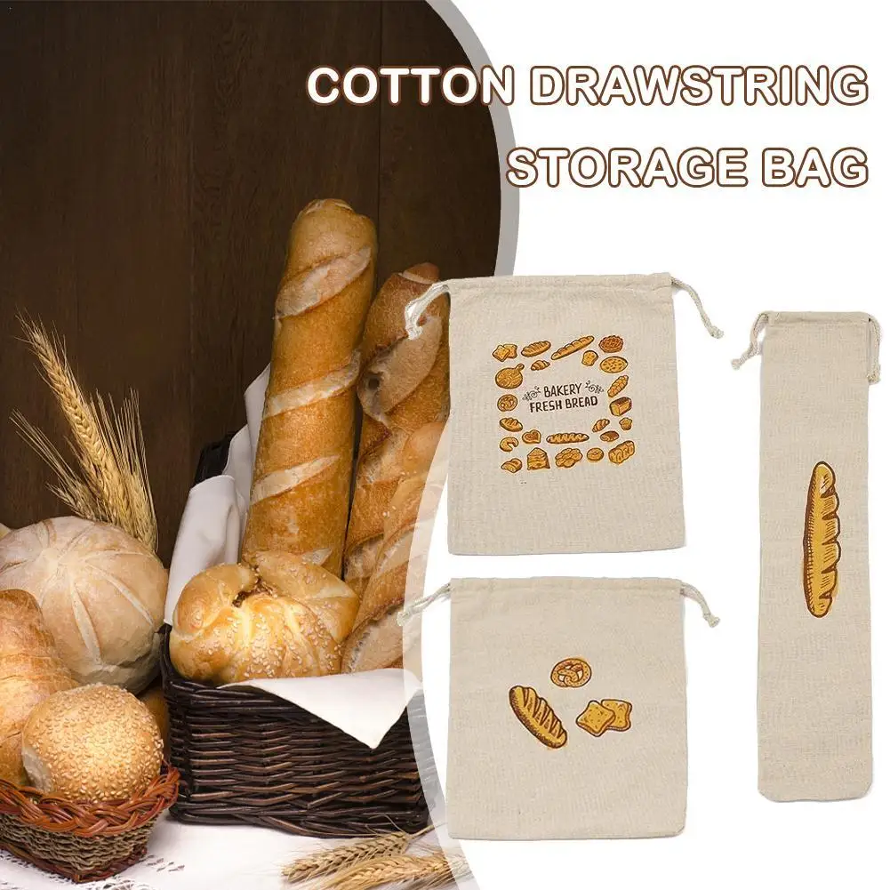 

1pcs Reusable Linen Bread Bags Drawstring Large Washable Storage Food Accessories Home Unbleached Kitchen Organizer