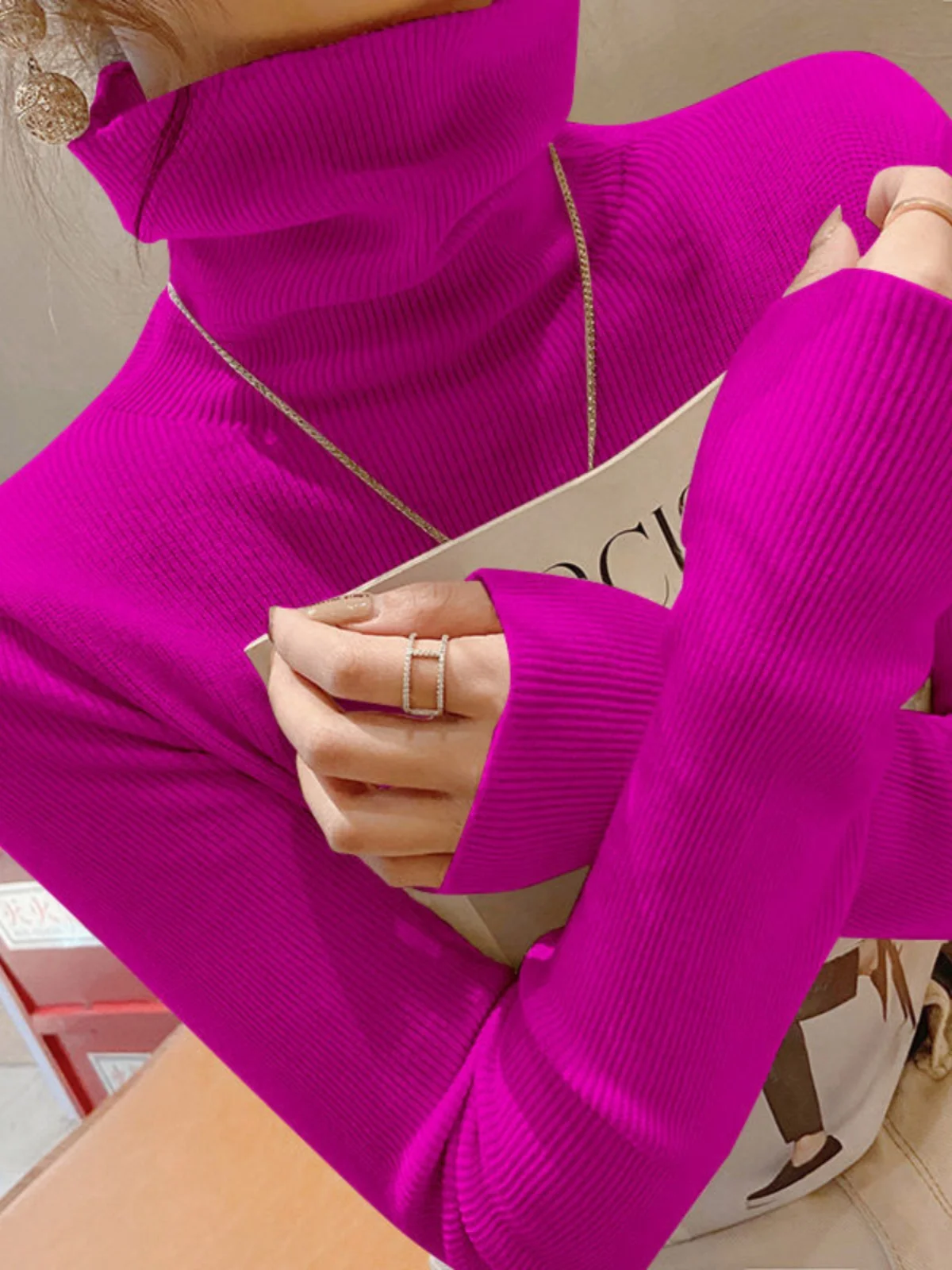 Нижняя рубашка с ворсовым воротником женская весна и осень новый облегающий