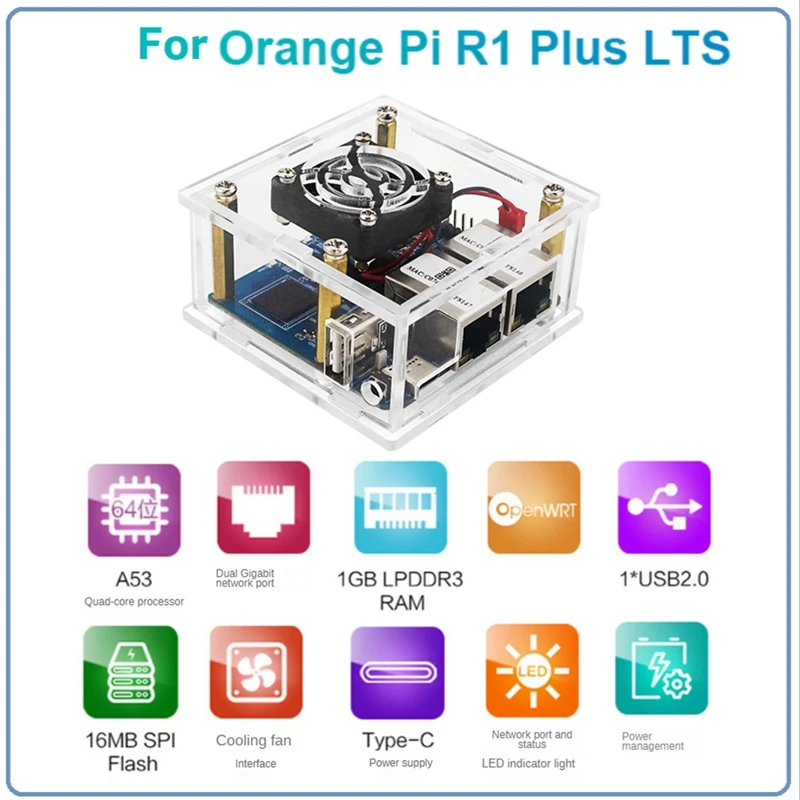 

For Orange Pi R1 Plus LTS RK3328 Cortex-A53 Quad-Core 64-Bit 1GB LPDDR3 Development Board+Acrylic Case